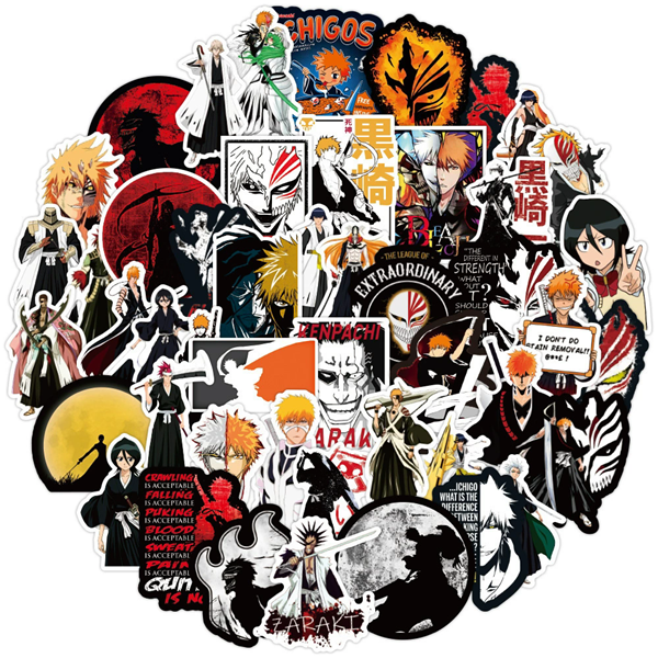50PCS   Kurosaki Ichigo Bleach Cartoon Stickers Girls Rukia Inoue Sticker Car Laptop Skateboard Phone Kenpachi Anime Decal H-79