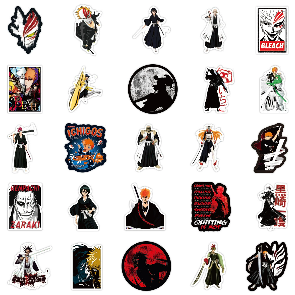 50PCS   Kurosaki Ichigo Bleach Cartoon Stickers Girls Rukia Inoue Sticker Car Laptop Skateboard Phone Kenpachi Anime Decal H-79