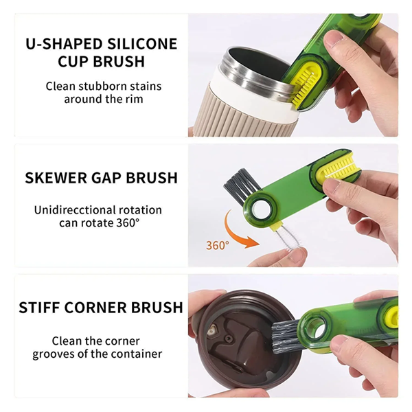 1PC cleaning brush three in one cup brush water cup cleaning artifact thermos bottle gap U-shaped cup mouth cup lid brush