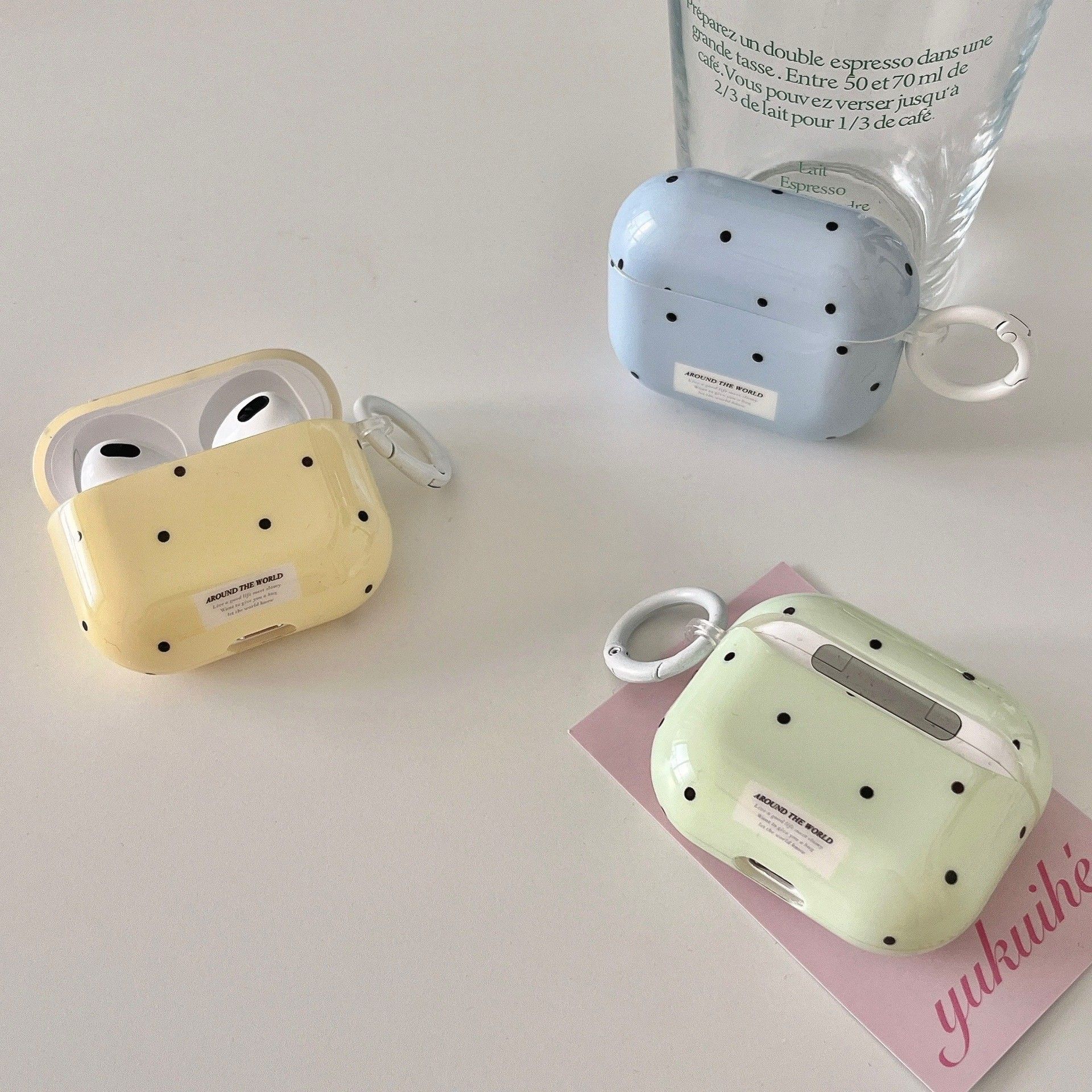 1PC   Simple Chic Pink Green Polka Dots Solid Color Protective Earphone Case Cover for AirPods 1 2 3 4 Pro 2 Pro 3