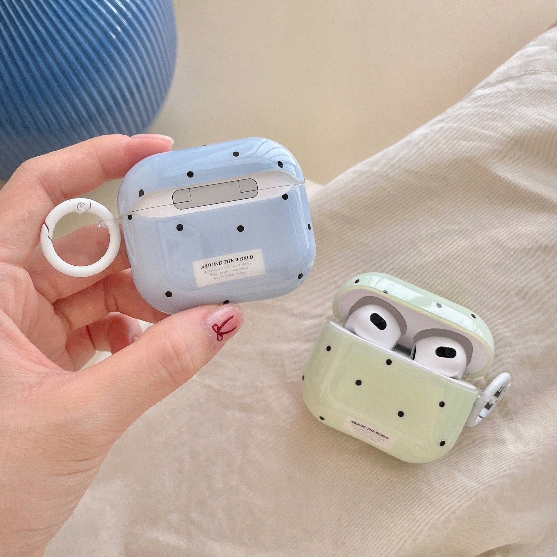 1PC   Simple Chic Pink Green Polka Dots Solid Color Protective Earphone Case Cover for AirPods 1 2 3 4 Pro 2 Pro 3