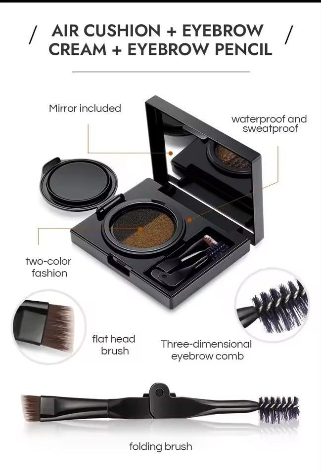 1PC   Two-color Air Cushion Eyebrow Powder Color Waterproof and Sweat-proof Long-lasting Eye Brow Cream