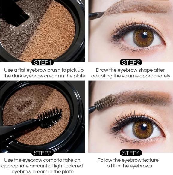 1PC   Two-color Air Cushion Eyebrow Powder Color Waterproof and Sweat-proof Long-lasting Eye Brow Cream