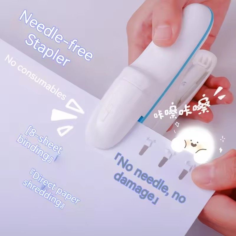 1PCDesktop Stapleless Stapler For Fixing Up To 8 Sheets For Home School Office Desktop Stapler Ticket Paper And Document Binding