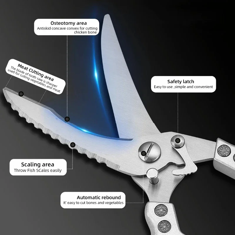 Stainless Steel Chicken Bone Scissors Kitchen Acceesories Household Food Scissors Fish Modern Kitchen Utensils Multipurpose Meat