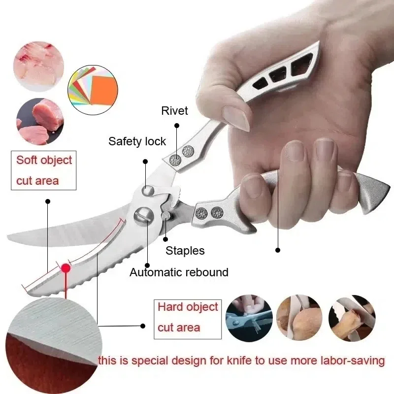 Stainless Steel Chicken Bone Scissors Kitchen Acceesories Household Food Scissors Fish Modern Kitchen Utensils Multipurpose Meat