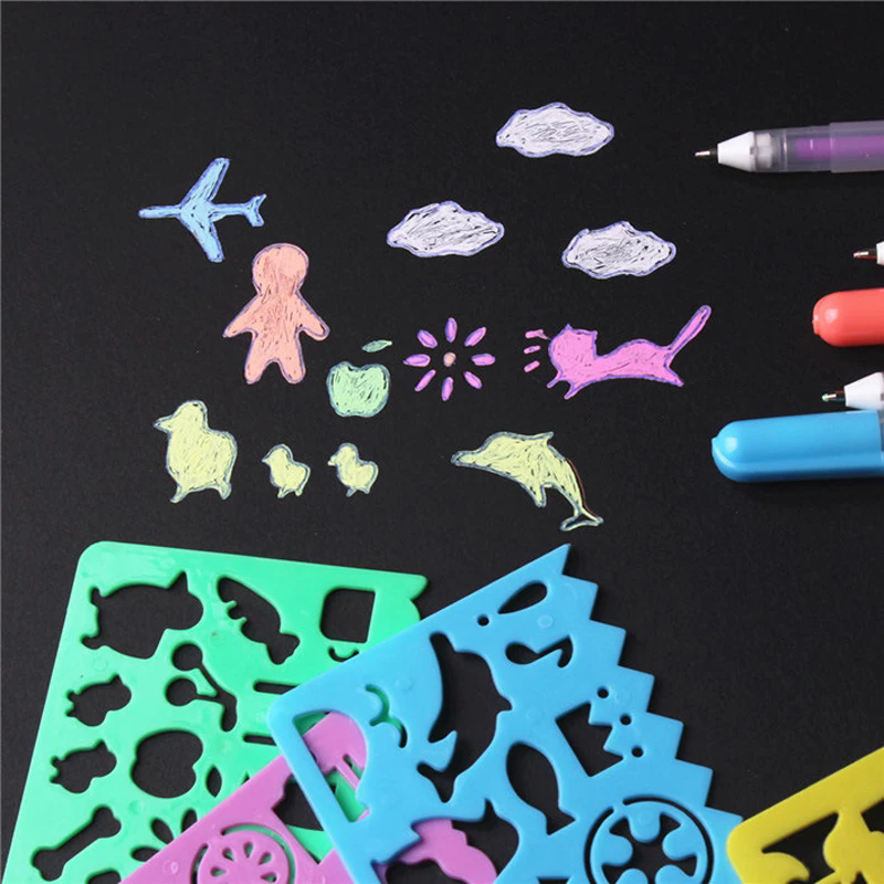 4PCS /lot Painting ruler diy Patterns photo album making handmade material painting hollow stencil accessories decorative tools