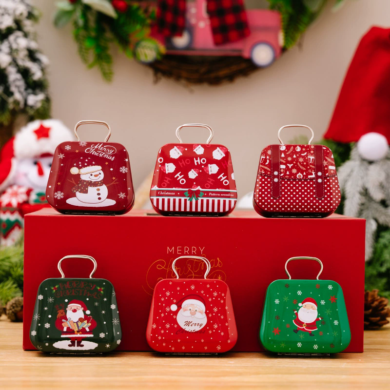 Christmas Tin Gift Box Metal Candy Box Square Candy Storage Containers for Holiday Xmas Supplies Happy New Year Christmas Gifts