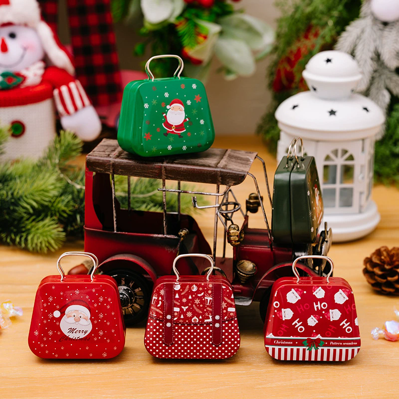 Christmas Tin Gift Box Metal Candy Box Square Candy Storage Containers for Holiday Xmas Supplies Happy New Year Christmas Gifts