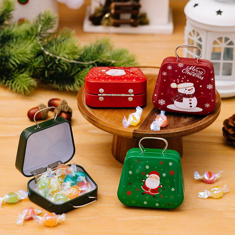 Christmas Tin Gift Box Metal Candy Box Square Candy Storage Containers for Holiday Xmas Supplies Happy New Year Christmas Gifts