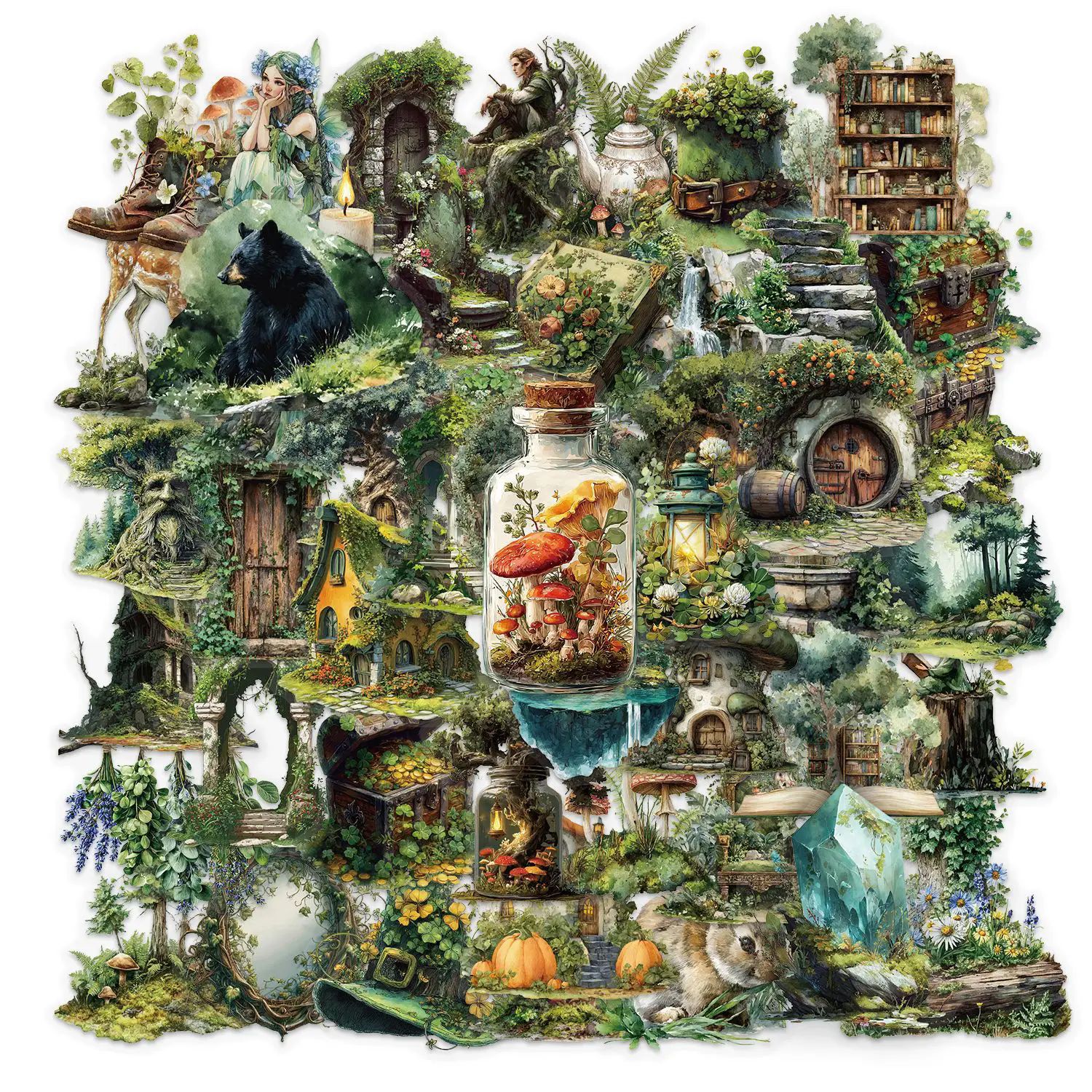 50PCS  Forest Tree Pattern Stickers Stationery PET Stickers Non repeating Laptop Luggage Refrigerator Handbag Kid Toy Waterproof  H-86
