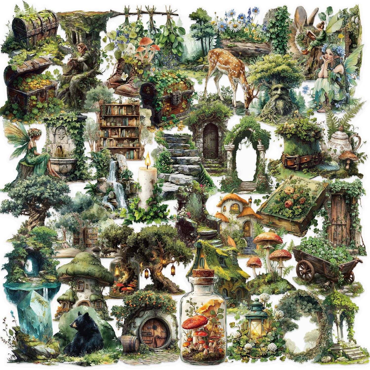 50PCS  Forest Tree Pattern Stickers Stationery PET Stickers Non repeating Laptop Luggage Refrigerator Handbag Kid Toy Waterproof  H-86