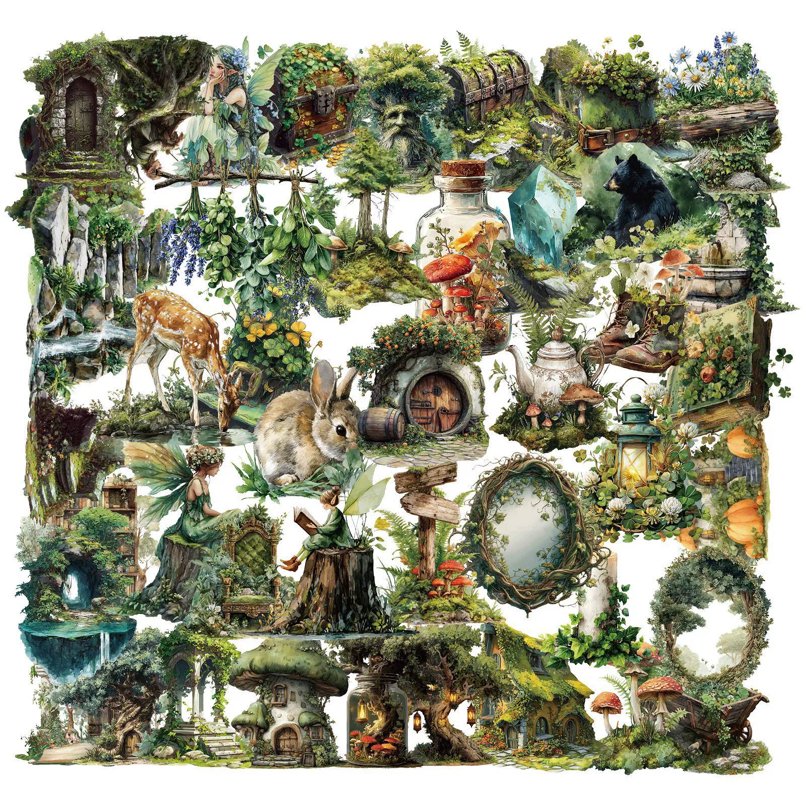 50PCS  Forest Tree Pattern Stickers Stationery PET Stickers Non repeating Laptop Luggage Refrigerator Handbag Kid Toy Waterproof  H-86
