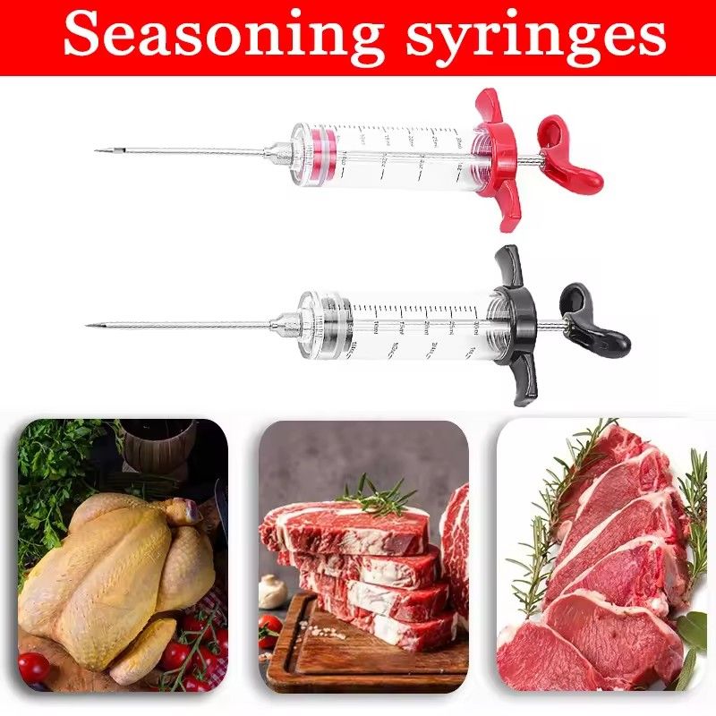 Meat Syringe, Barbecue Marinade Syringe, Stainless Steel Meat Needle, Barbecue Turkey with 3 Marinade Injection Needles