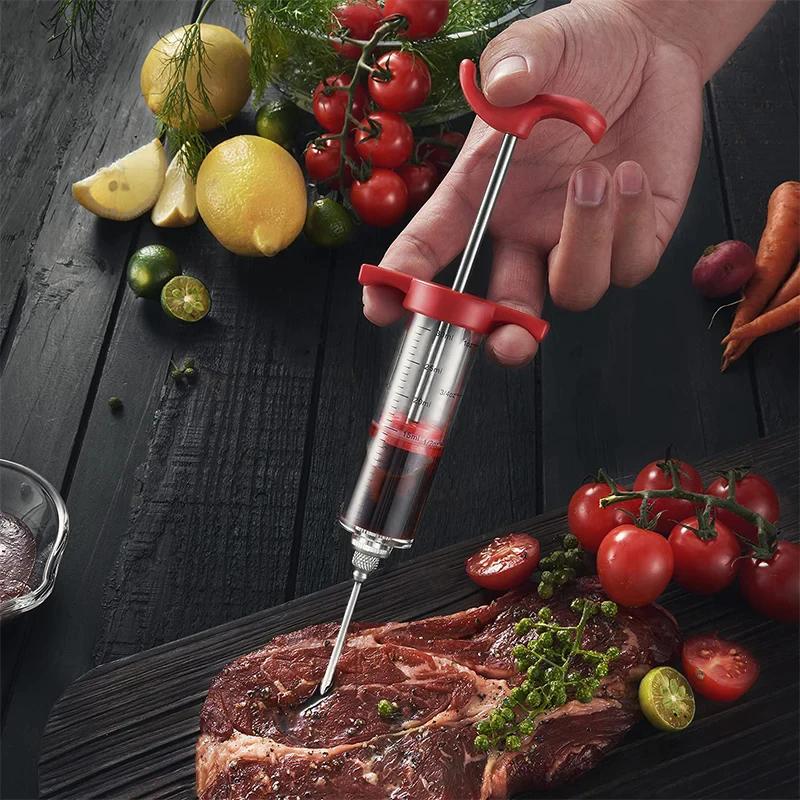 Meat Syringe, Barbecue Marinade Syringe, Stainless Steel Meat Needle, Barbecue Turkey with 3 Marinade Injection Needles