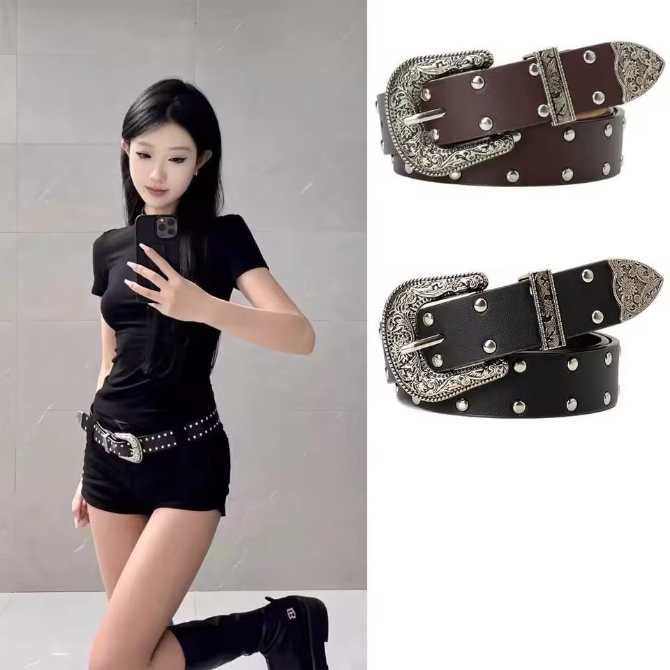 1PC   Casual Retro Punk Belt Gothic Y2k Rivet Belts Trendy Versatile Pin Buckle Belt