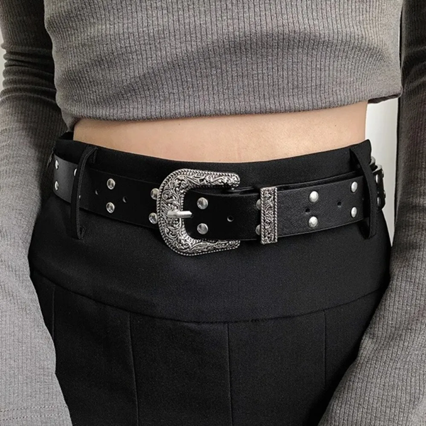 1PC   Casual Retro Punk Belt Gothic Y2k Rivet Belts Trendy Versatile Pin Buckle Belt