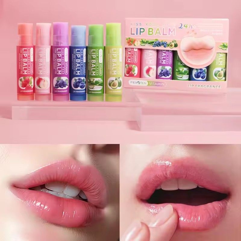 6PCS   Multi Fruit Flavors Moisturizing Hydrating Base Lip Balm Set Makeup Lip Care Daily Care Balm for Women and Men 6Pcs Set