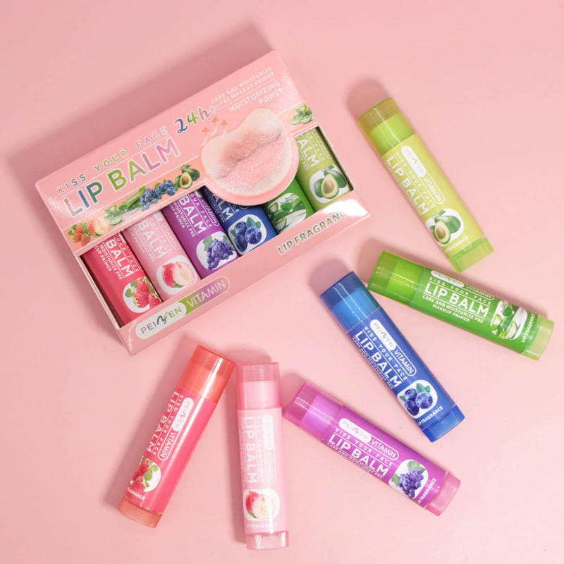 6PCS   Multi Fruit Flavors Moisturizing Hydrating Base Lip Balm Set Makeup Lip Care Daily Care Balm for Women and Men 6Pcs Set