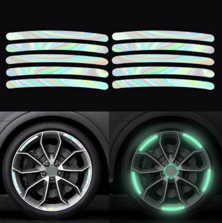 20PCS Car Wheel Hub Reflective Stripes Rear Reflective Warning Sticker Tape Auto Rear Warning Reflective Tape Car Accessories