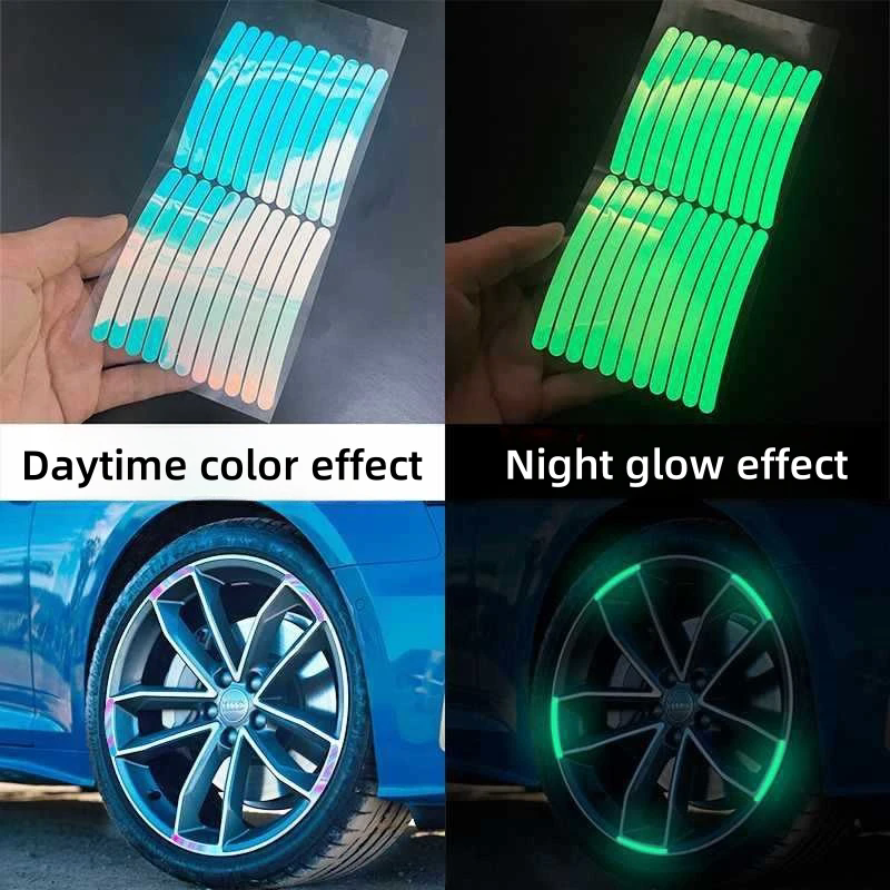 20PCS Car Wheel Hub Reflective Stripes Rear Reflective Warning Sticker Tape Auto Rear Warning Reflective Tape Car Accessories