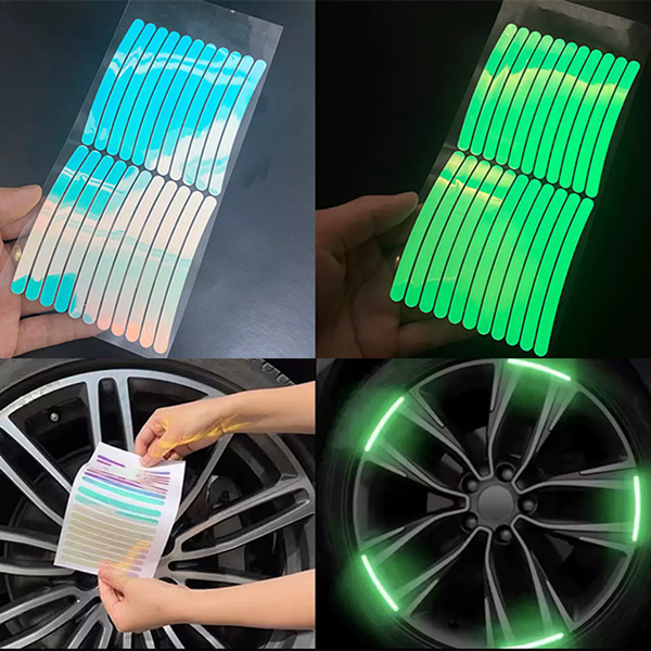 20PCS Car Wheel Hub Reflective Stripes Rear Reflective Warning Sticker Tape Auto Rear Warning Reflective Tape Car Accessories