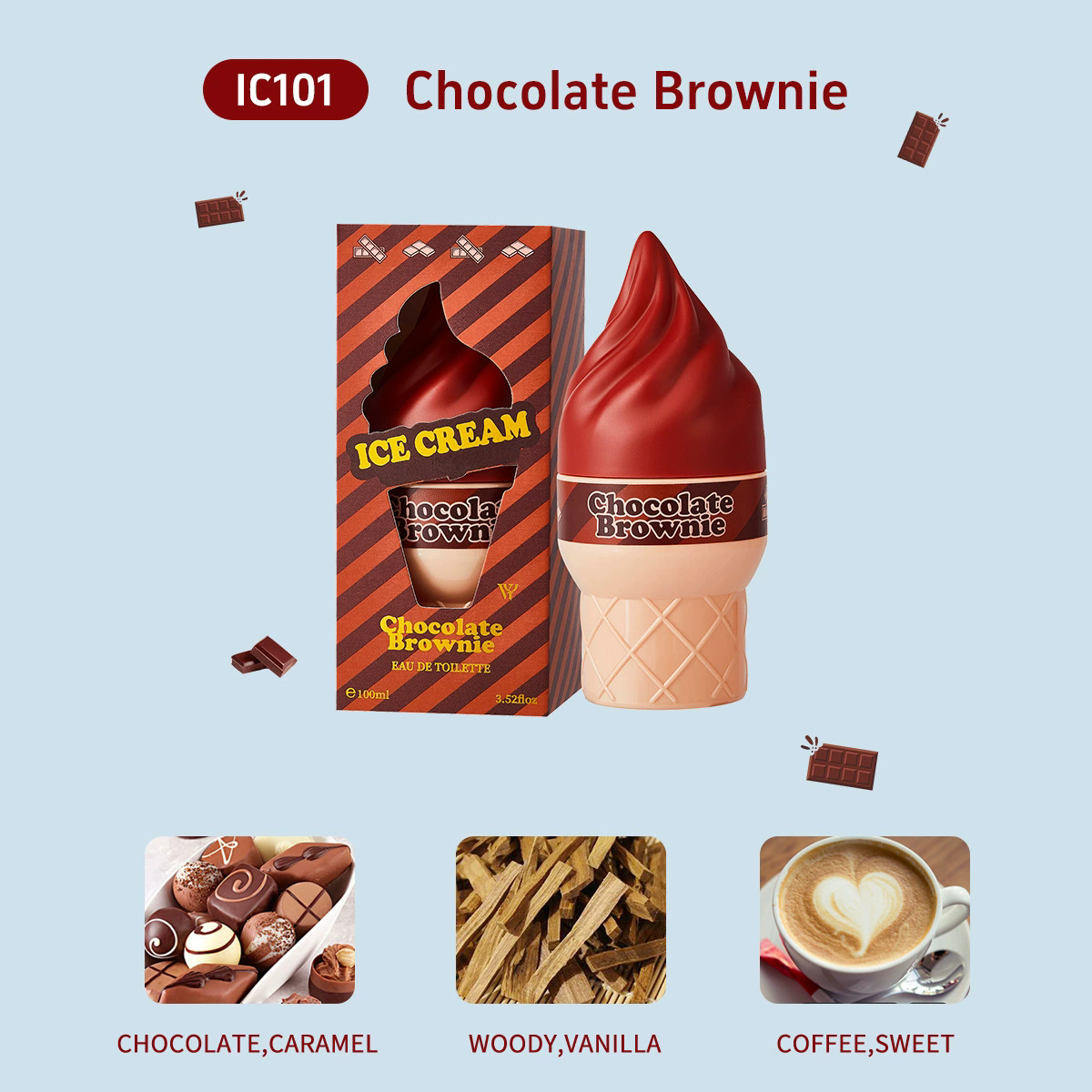 Ice Cream Chocolate Coffee Caramel Vanilla Perfume Spray,Sweet Warm Oriental Gourmand Women Scent,Coconut Fruity Fragrance Mist