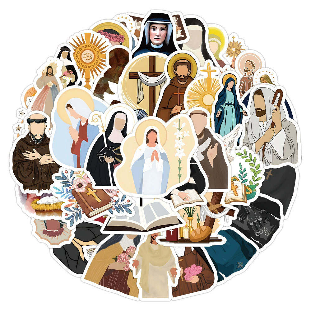 50Pcs Jesus Christian Religion Prayer Friar Stickers for DIY Skateboard Luggage Suitcase Notebook Graffiti Sticker Decals