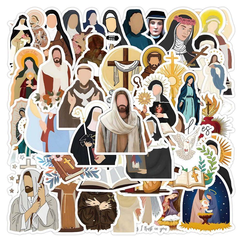 50Pcs Jesus Christian Religion Prayer Friar Stickers for DIY Skateboard Luggage Suitcase Notebook Graffiti Sticker Decals