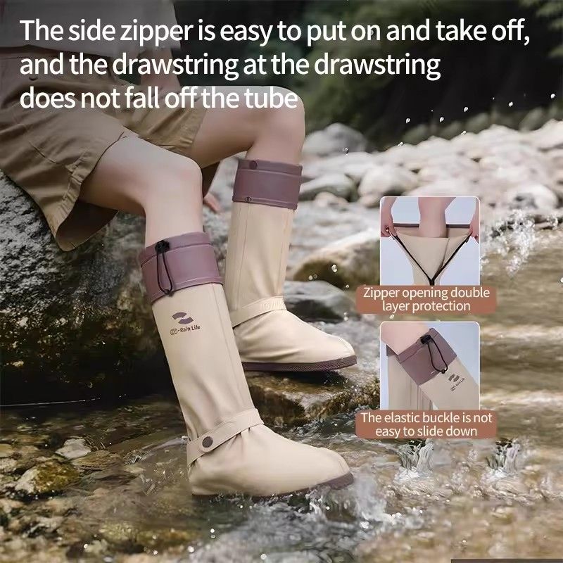 2025 New High-tube Thickened PVC Sand-proof Rain Shoe Cover Cycling Mountaineering Waterproof Foot Cover Unisex Hiking Anti-slip