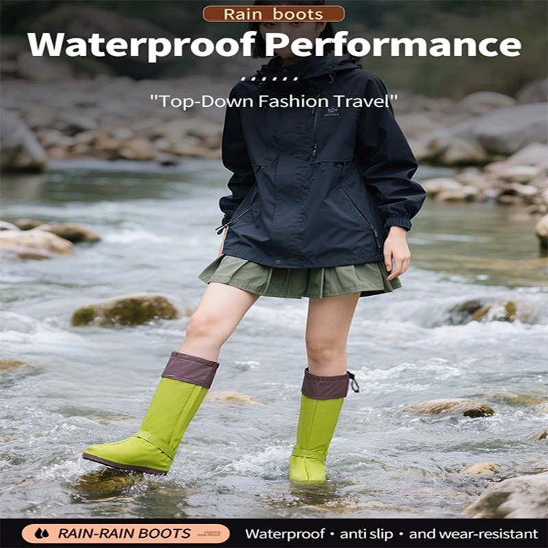 2025 New High-tube Thickened PVC Sand-proof Rain Shoe Cover Cycling Mountaineering Waterproof Foot Cover Unisex Hiking Anti-slip