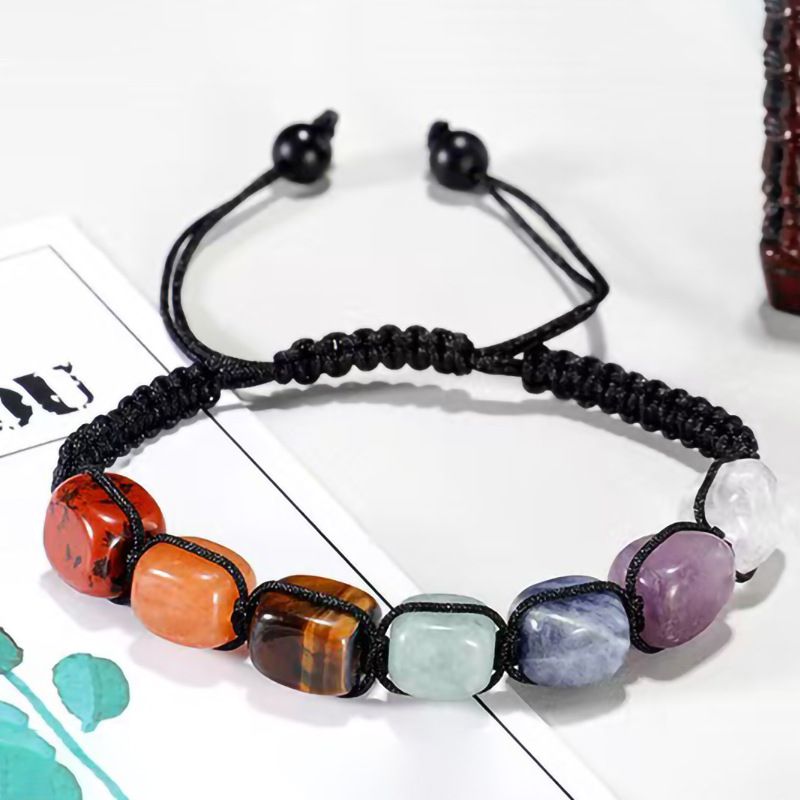 Square Beads 7 Chakra Treatment Crystal Bracelet Yoga Stone Adjustable Bracelet Meditation Relaxation Anxiety Women's Bracele