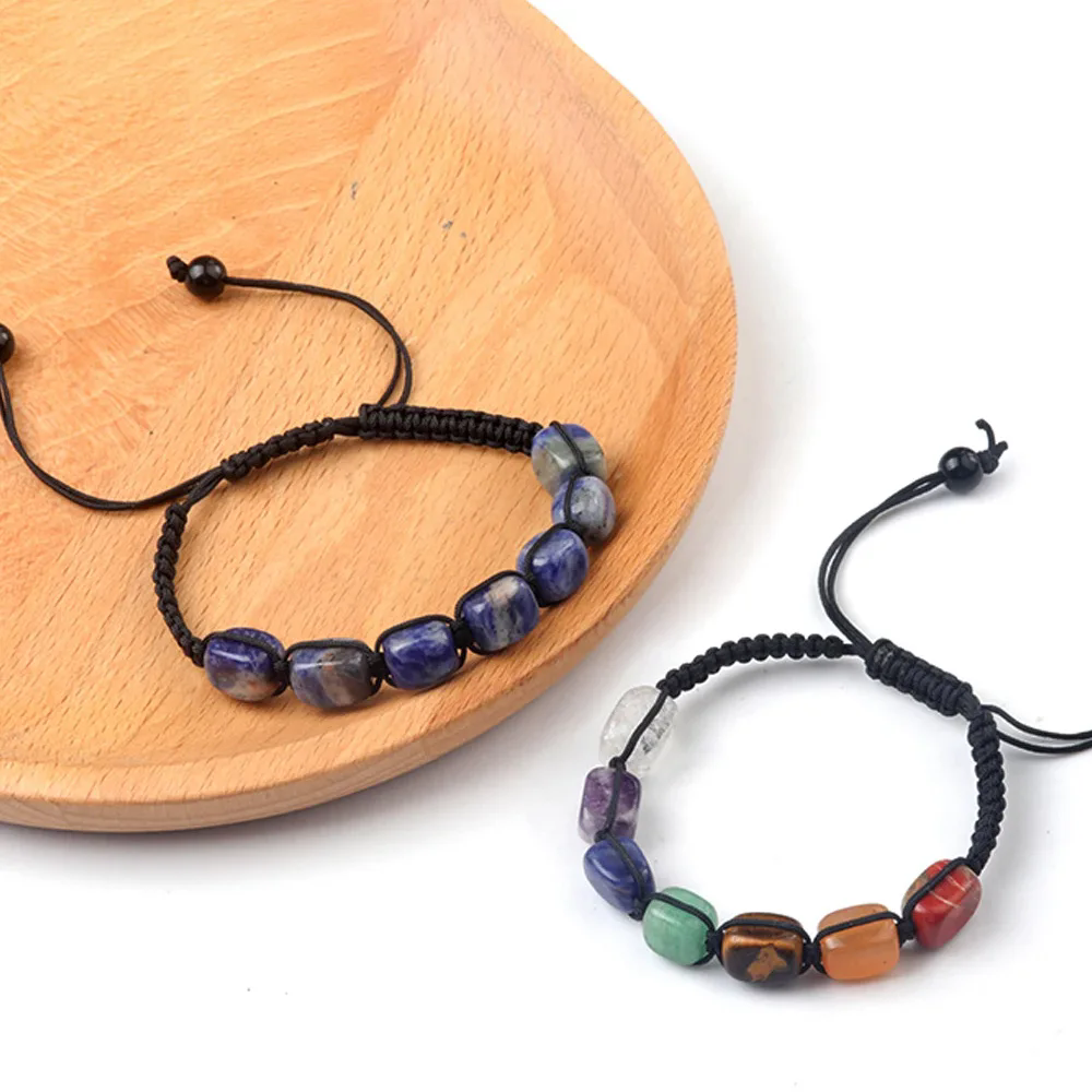 Square Beads 7 Chakra Treatment Crystal Bracelet Yoga Stone Adjustable Bracelet Meditation Relaxation Anxiety Women's Bracele