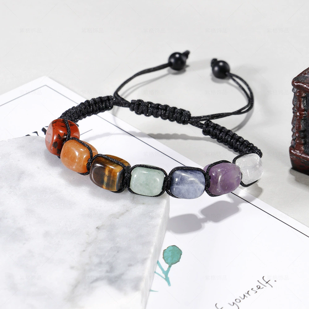 Square Beads 7 Chakra Treatment Crystal Bracelet Yoga Stone Adjustable Bracelet Meditation Relaxation Anxiety Women's Bracele
