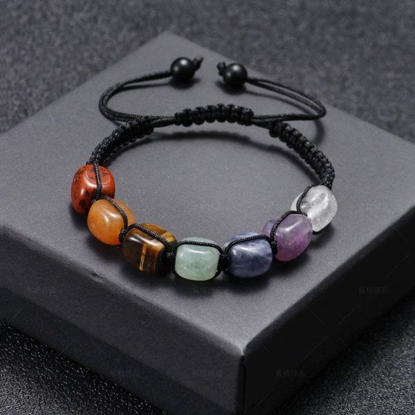 Square Beads 7 Chakra Treatment Crystal Bracelet Yoga Stone Adjustable Bracelet Meditation Relaxation Anxiety Women's Bracele