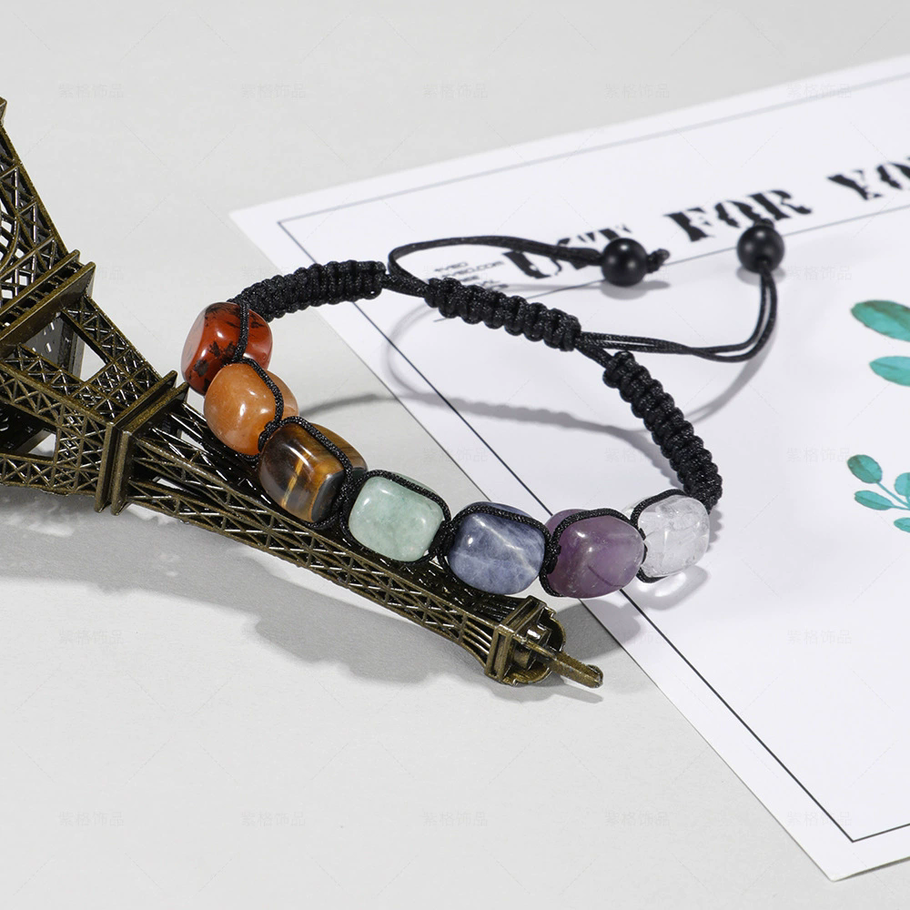Square Beads 7 Chakra Treatment Crystal Bracelet Yoga Stone Adjustable Bracelet Meditation Relaxation Anxiety Women's Bracele