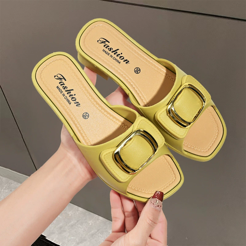 High Heels Women's Slippers Summer Fashion Bow Women's Thick Sole Flip Flops Fish Mouth Shoes Metal Buckle Beach Anti-slip Shoes