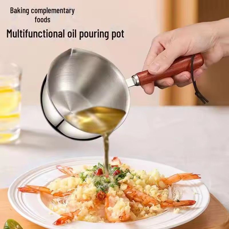 Milk Pot Stainless Steel Hot Oil Pan 200/300ML Hot Sauce Small Pot Cooking Butter Melting Pot Versatile Flat Bottomed Oil Pan