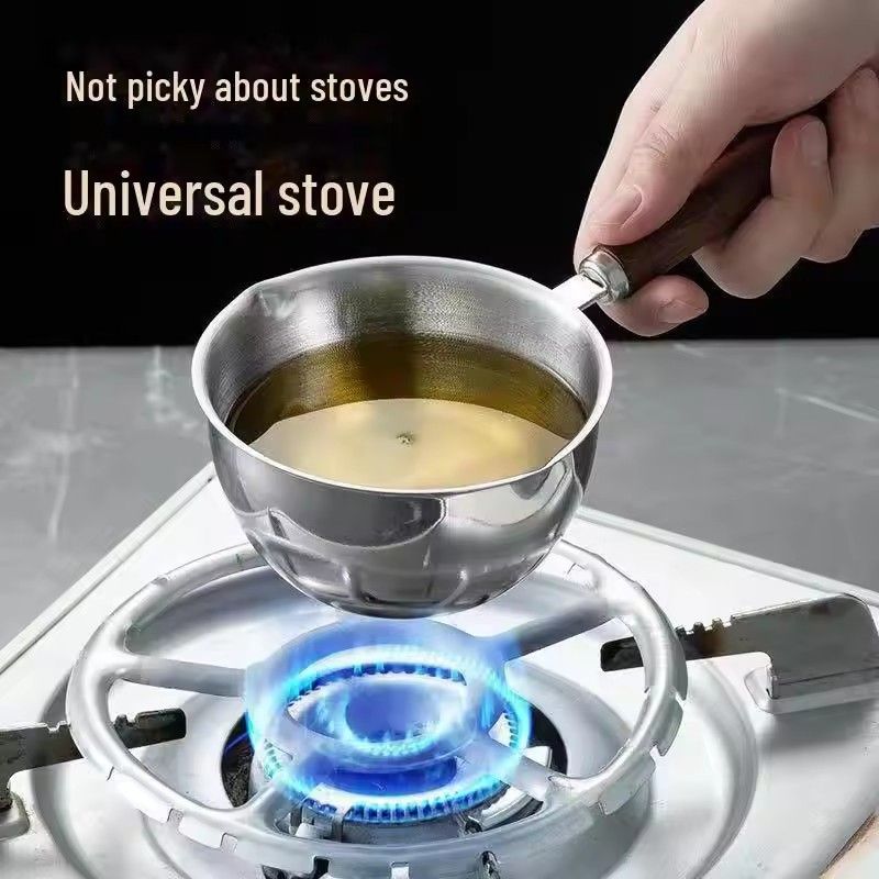 Milk Pot Stainless Steel Hot Oil Pan 200/300ML Hot Sauce Small Pot Cooking Butter Melting Pot Versatile Flat Bottomed Oil Pan