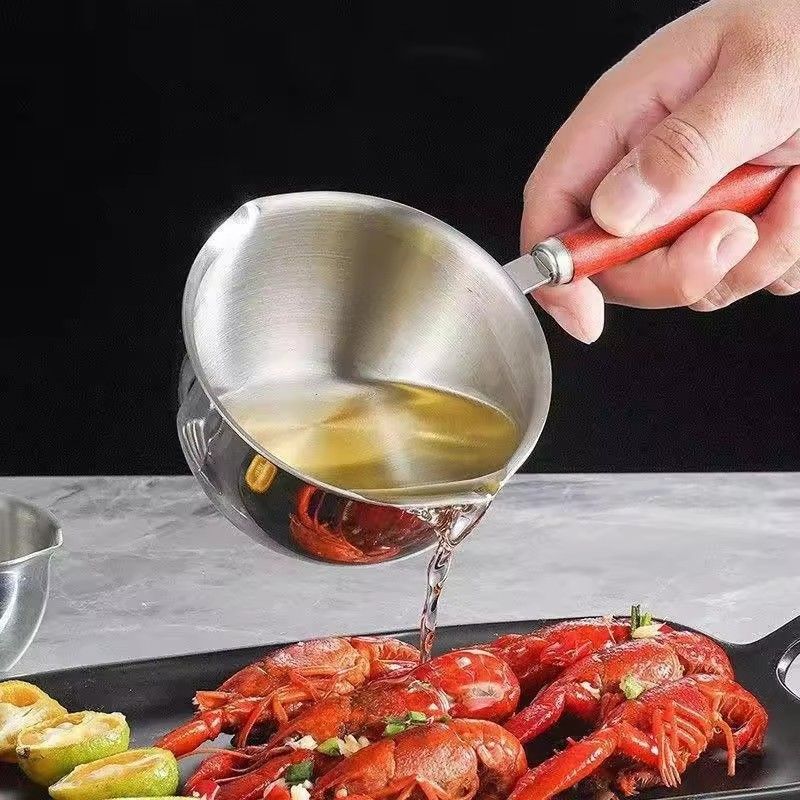 Milk Pot Stainless Steel Hot Oil Pan 200/300ML Hot Sauce Small Pot Cooking Butter Melting Pot Versatile Flat Bottomed Oil Pan
