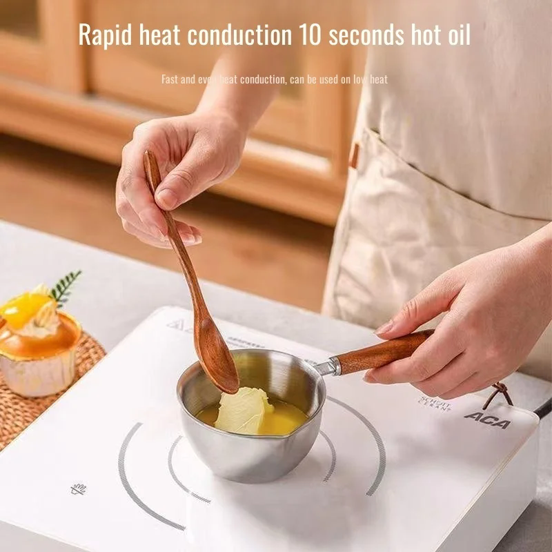 Milk Pot Stainless Steel Hot Oil Pan 200/300ML Hot Sauce Small Pot Cooking Butter Melting Pot Versatile Flat Bottomed Oil Pan