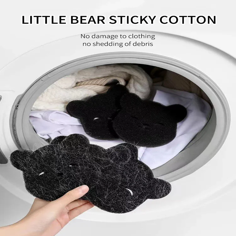 6Sets Of Household Pet Hair Remover, Machine Washed Bear Sticky Sponge, Reusable, Suitable For Washing Machine, Dryer, Black