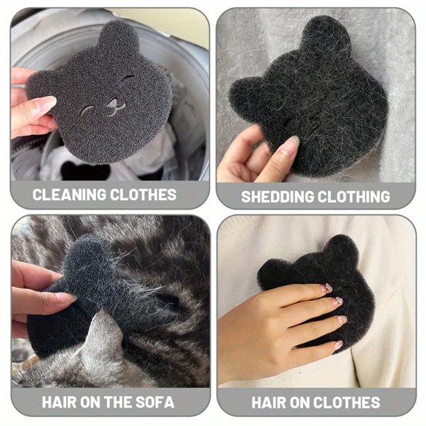 6Sets Of Household Pet Hair Remover, Machine Washed Bear Sticky Sponge, Reusable, Suitable For Washing Machine, Dryer, Black