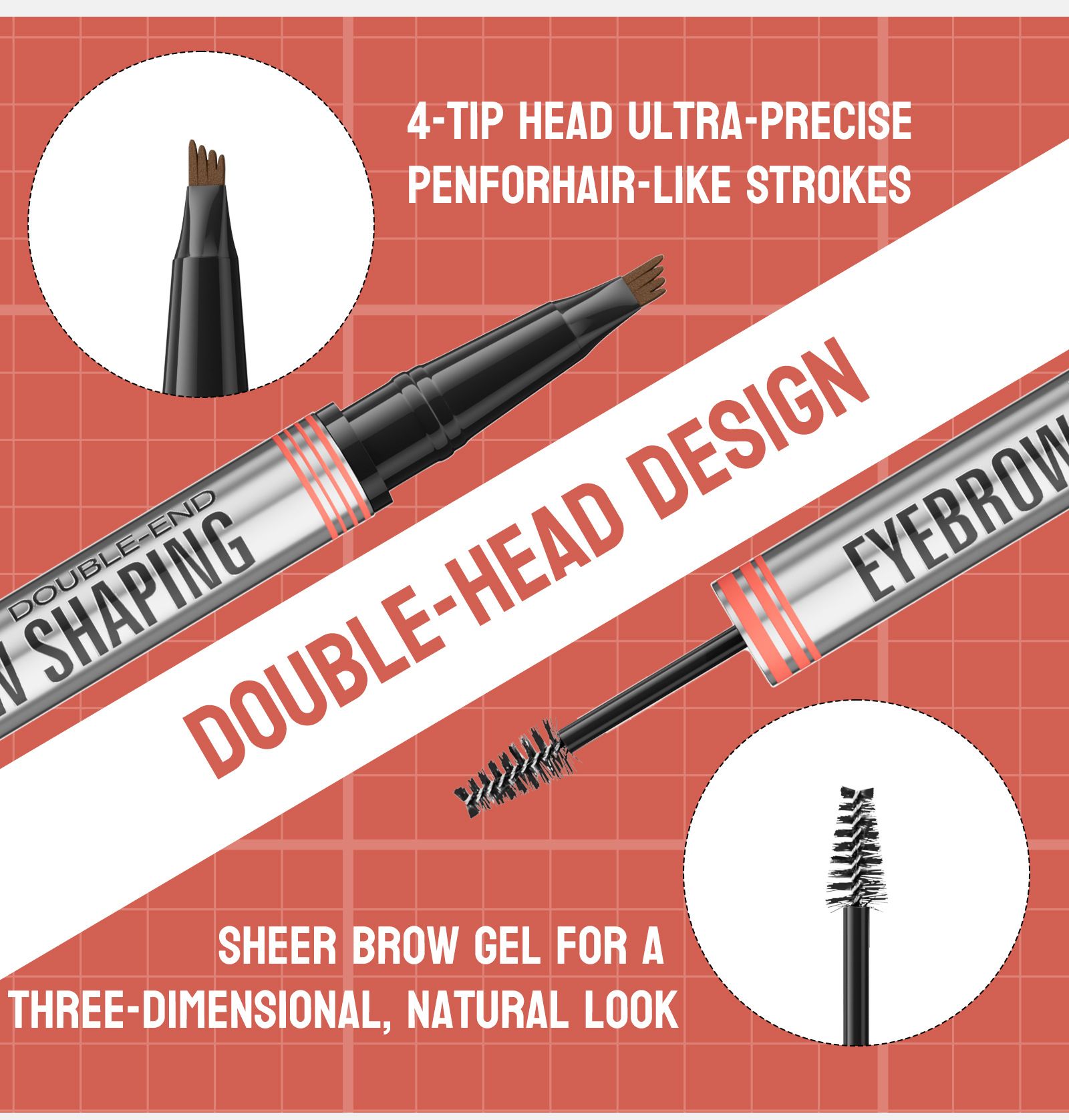 1PC    Double-End Liquid Eyebrow Pencil 4-Tip Head Long Lasting Waterproof Sweat-Proof Quick Dry 2in1 Eyebrow Shaping Cream view 3