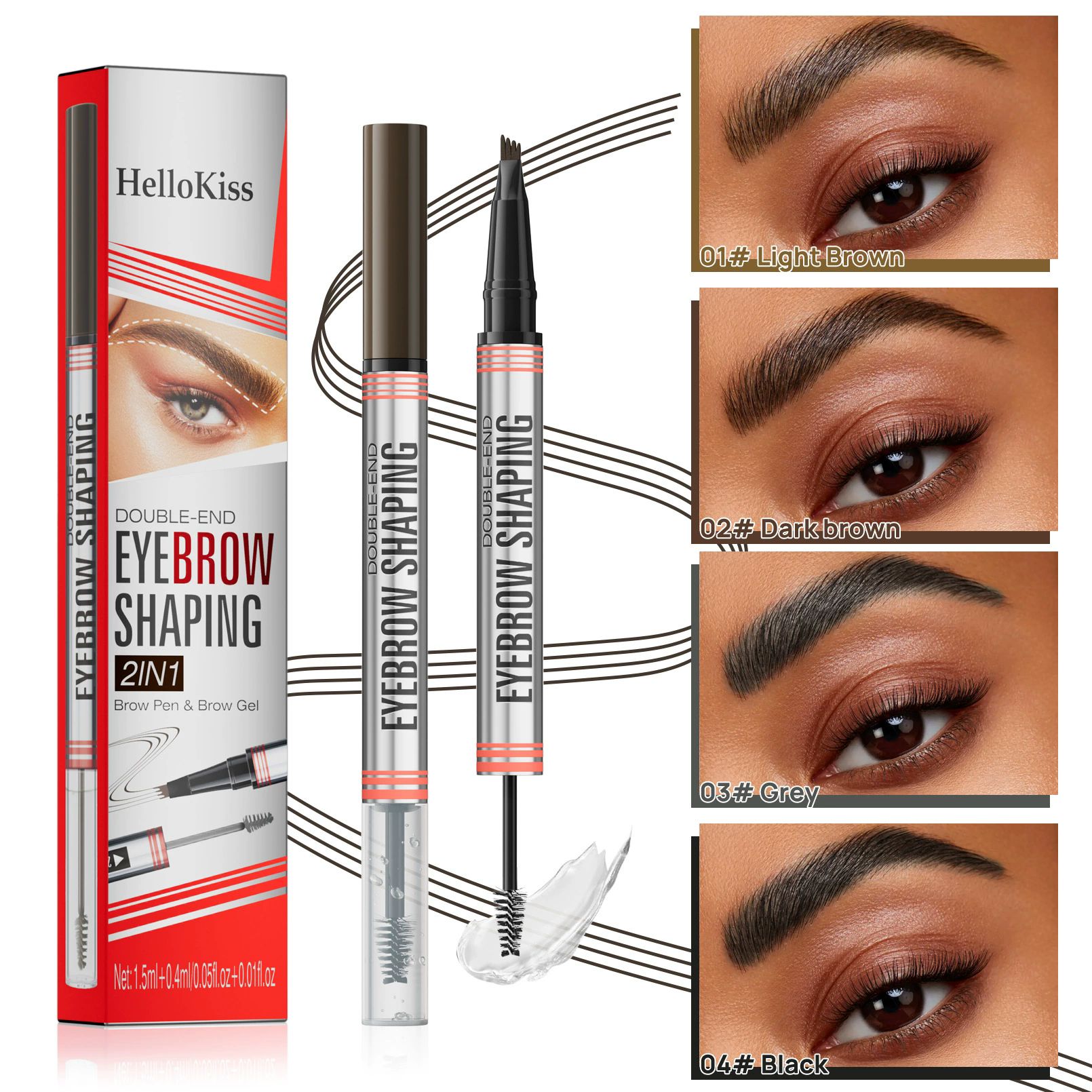 1PC    Double-End Liquid Eyebrow Pencil 4-Tip Head Long Lasting Waterproof Sweat-Proof Quick Dry 2in1 Eyebrow Shaping Cream