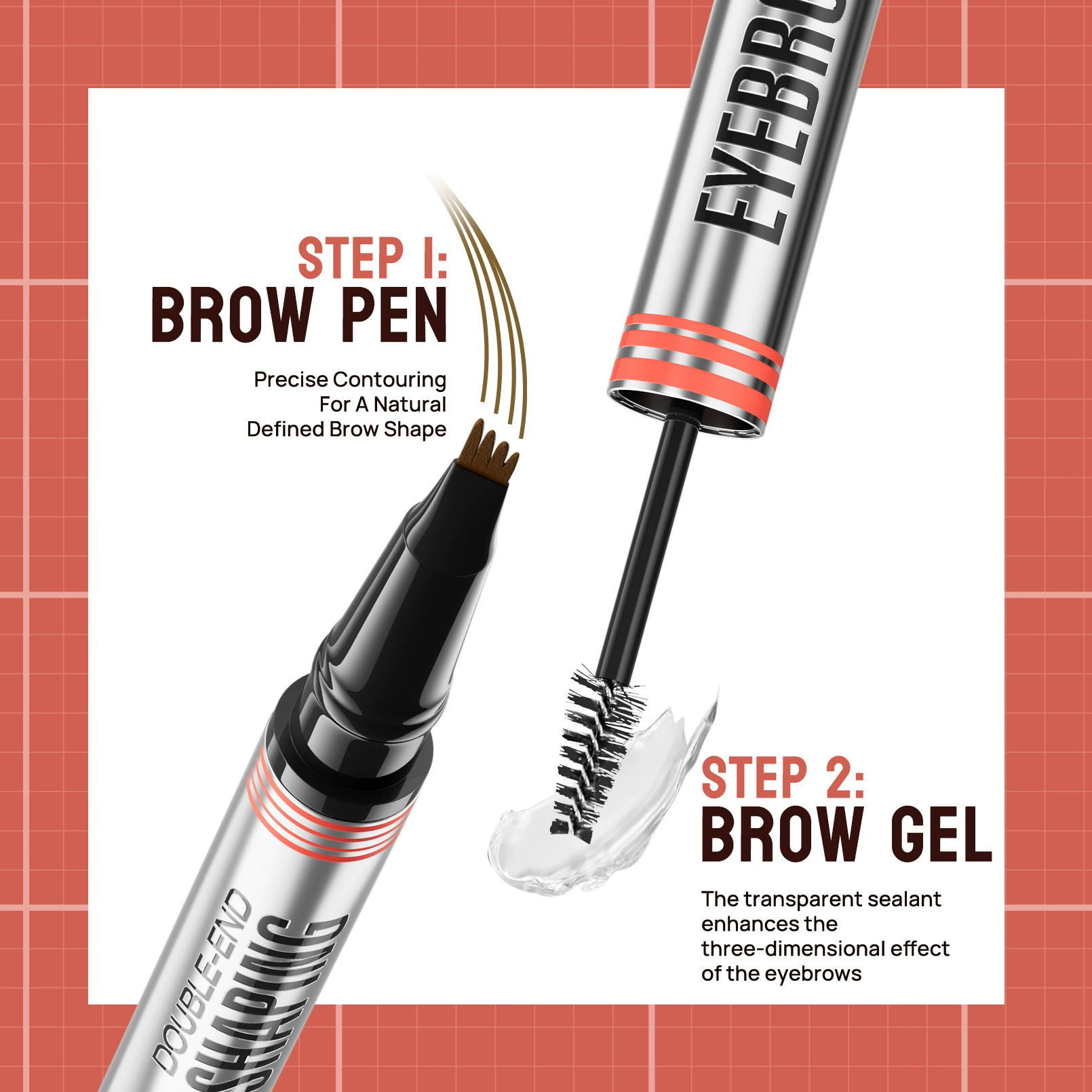 1PC    Double-End Liquid Eyebrow Pencil 4-Tip Head Long Lasting Waterproof Sweat-Proof Quick Dry 2in1 Eyebrow Shaping Cream view 4