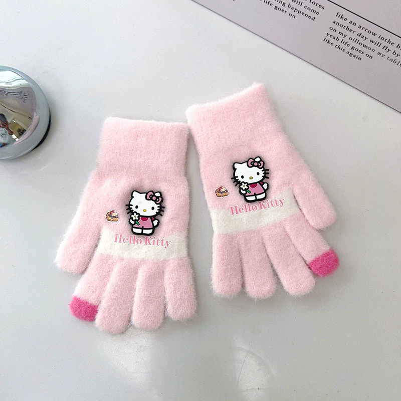 New Children's Gloves Cartoon Knitted Autumn and Winter Warm Woolen Yarn for Boys and Girls Baby Five Finger Split Finger Gloves