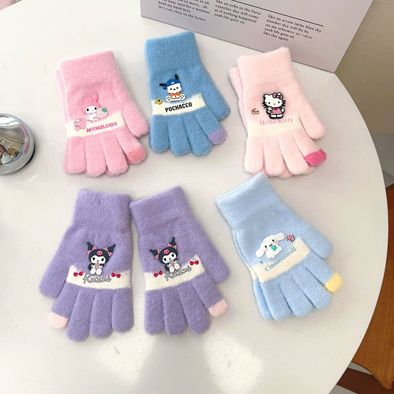 New Children's Gloves Cartoon Knitted Autumn and Winter Warm Woolen Yarn for Boys and Girls Baby Five Finger Split Finger Gloves