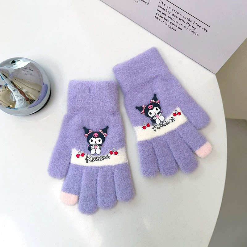 New Children's Gloves Cartoon Knitted Autumn and Winter Warm Woolen Yarn for Boys and Girls Baby Five Finger Split Finger Gloves