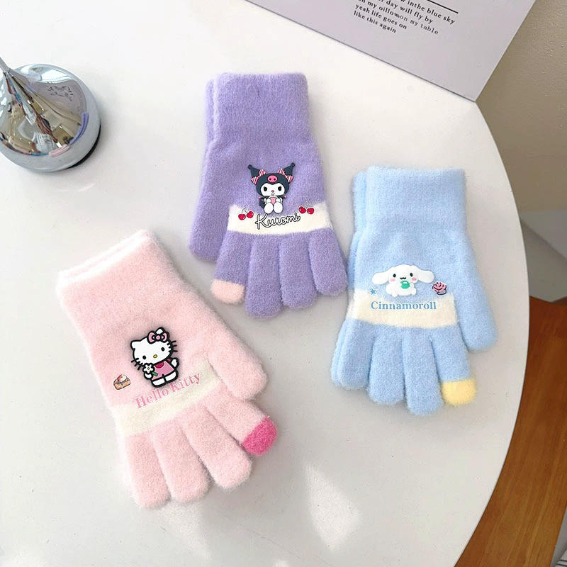 New Children's Gloves Cartoon Knitted Autumn and Winter Warm Woolen Yarn for Boys and Girls Baby Five Finger Split Finger Gloves